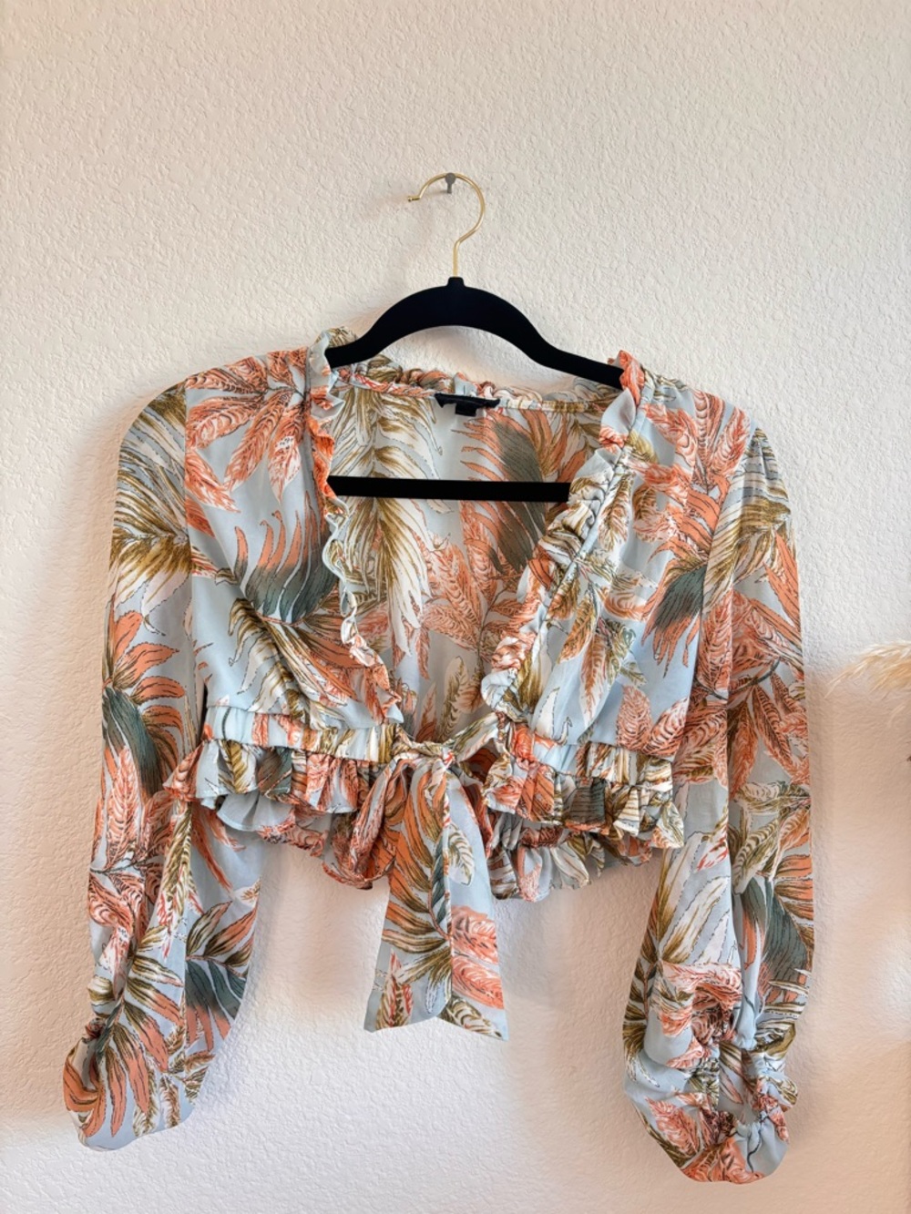 Tropical Print front tie Blouse